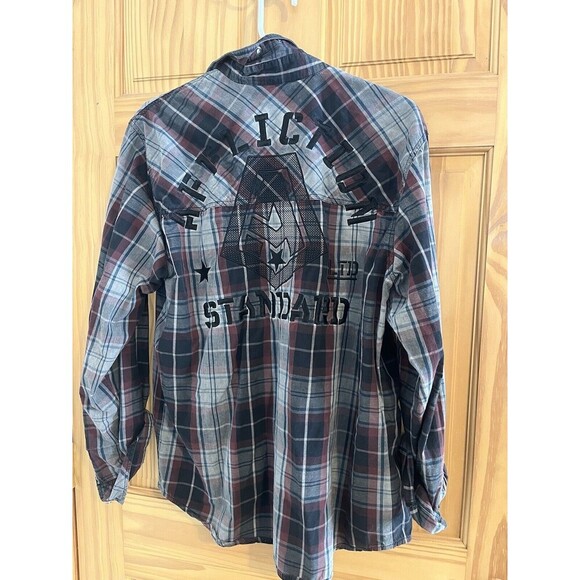 Affliction Black Premium Men’s L Long Sleeve Plaid Shirt Button Up Motorcycle - Picture 4 of 4